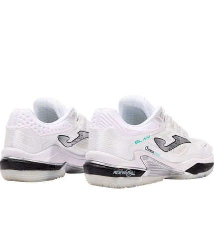 Joma Sport Slam 2502 white tennis paddleschoenen voor volwassenen, sport en outdoor tennis footwear, close-up of the shoes.