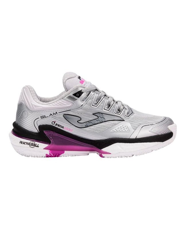 White Joma Sport Slam 2512 padel shoes for adults, designed for tennis and outdoor sports, with a supportive athletic build.