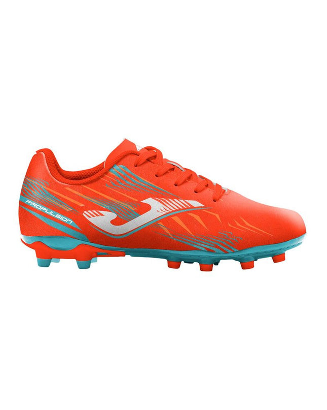 Orange Joma Sport Propulsion football cleats for kids, featuring sporty design and durable outdoor outsole for soccer.