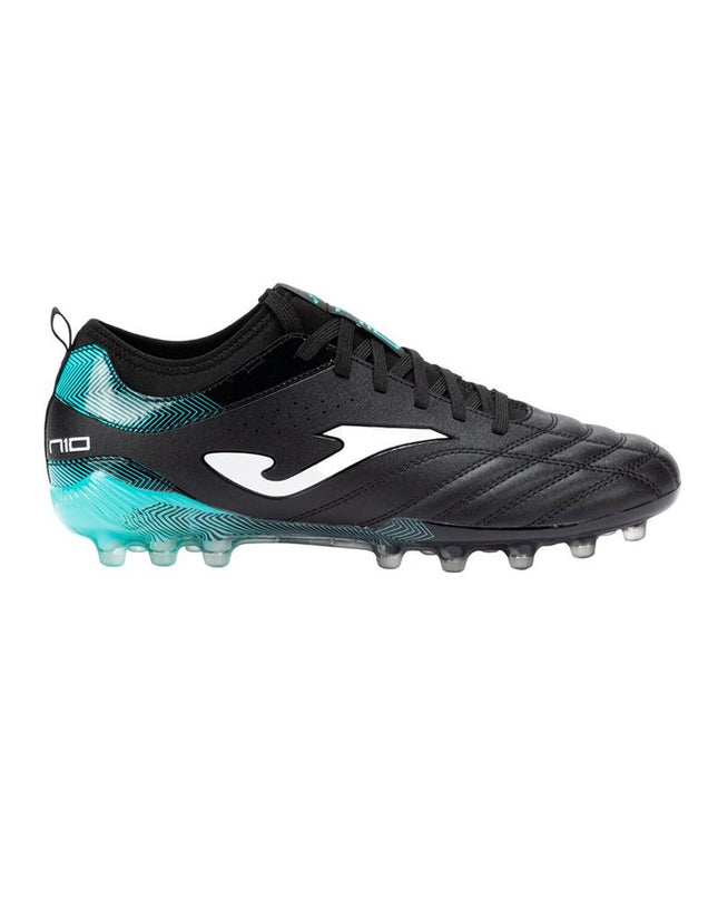 Black Joma Sport adult football cleats for outdoor soccer, showing the sleek design and studded sole for grip.