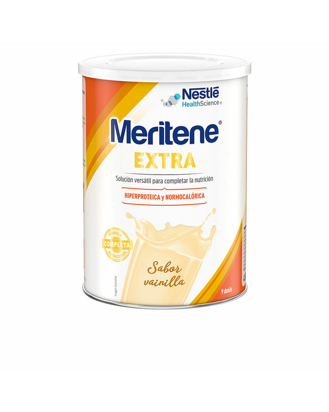 Meritene Extra voedingssupplement in 450g container, health and personal care diet and nutrition product with scoop and packaging