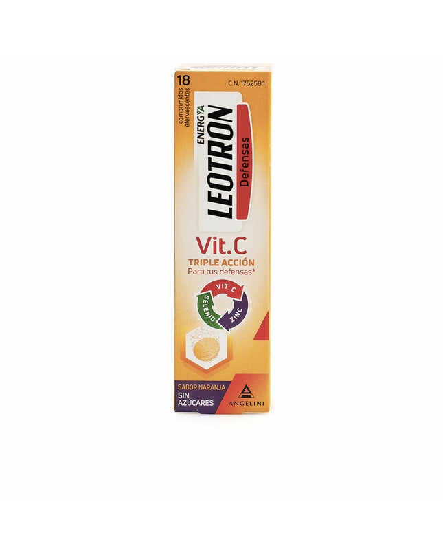Leotron Vitamin C orange flavored supplement box with 18 pieces, health and personal care vitamin and mineral product.