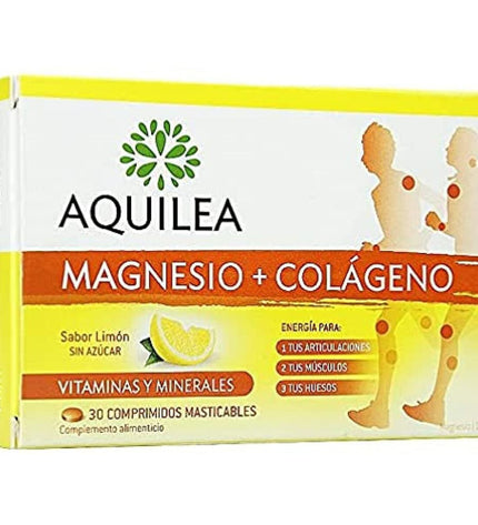 Aquilea Magnesium Collageen voedingssupplement box with 30 stuks, health and personal care vitamin and mineral supplement packaging