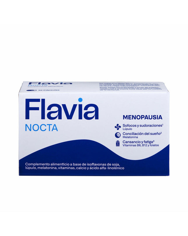 Flavia NOCTA Menopausia dietary supplement capsules for women’s health, 30 capsules, in a blister pack.