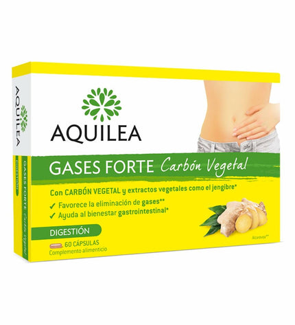 Aquilea Forte digestive enzymes box with 60 capsules, dietary supplement for digestive health in a white and green packaging