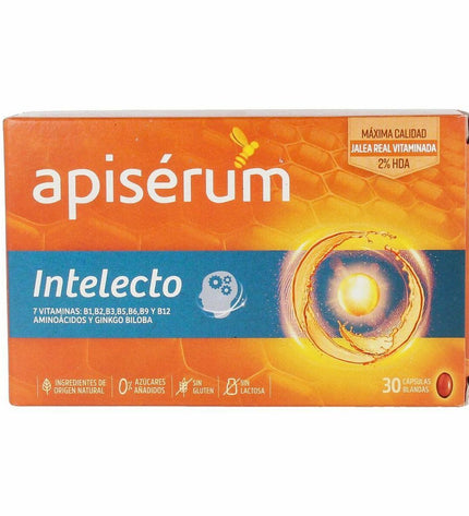Apiserum Intelecto brain supplement box with 30 capsules, part of health, vitamins, and mineral dietary supplements.