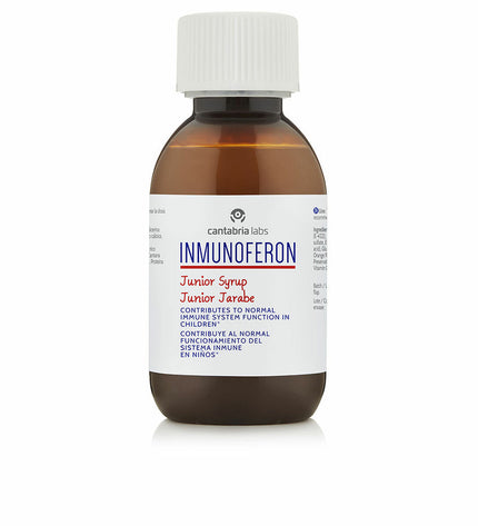 Inmunoferon Junior multivitamin syrup bottle for children's health, showing the label and packaging details.