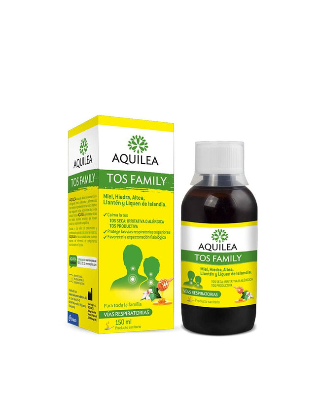 Aquilea Siroop Aquilea TOS 150 ml, health supplement bottle with label, in a natural setting.