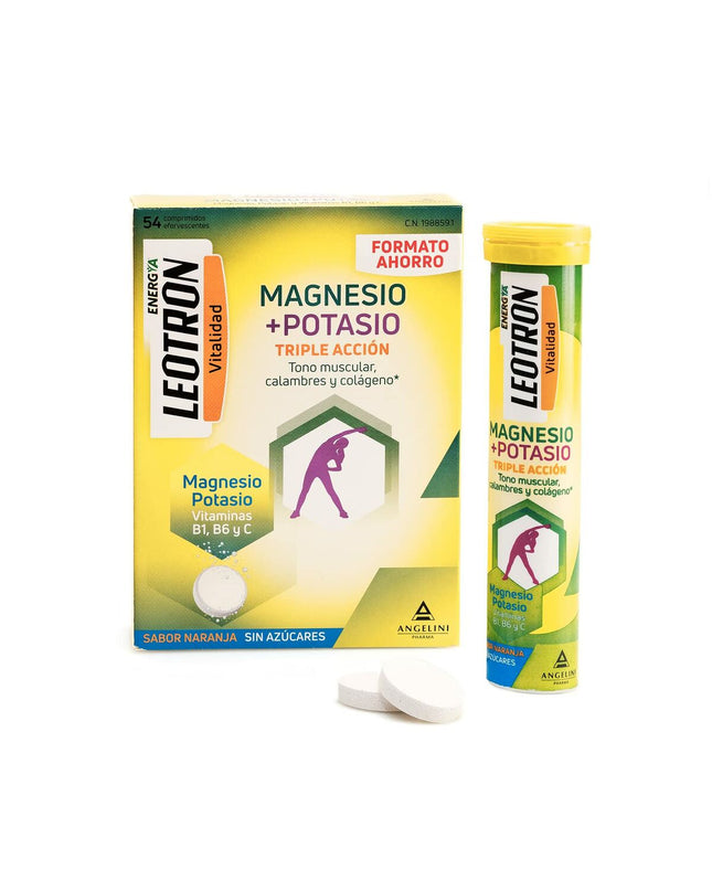 Leotron Energía magnesium and potassium dietary supplement box with 54 pieces, health and personal care vitamins and minerals.