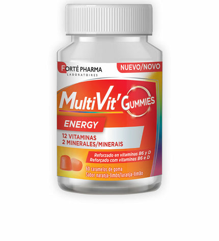 Forté Pharma Multivit Energy Gummies, colorful vitamin and mineral supplement in gummy form, 60 pieces for health and energy.