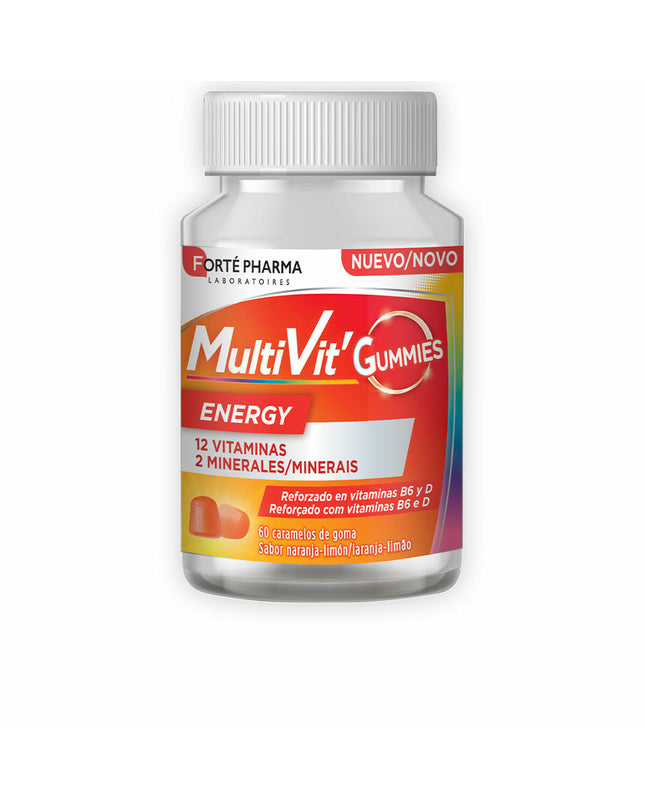 Forté Pharma Multivit Energy Gummies, colorful vitamin and mineral supplement in gummy form, 60 pieces for health and energy.