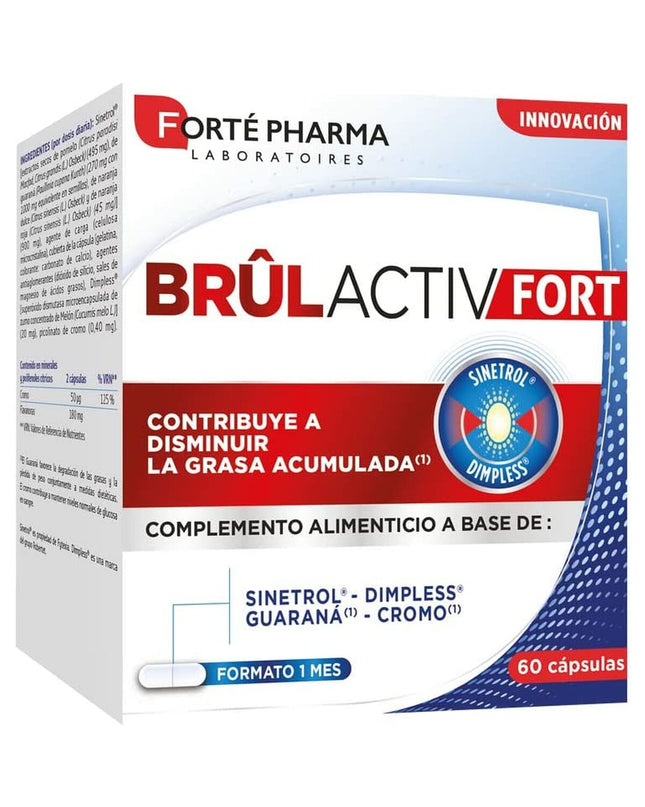 Forté Pharma Brûlactiv Fort supplement bottle for digestive health, featuring colorful label with product details.