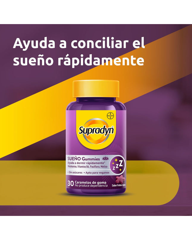 Box of Supradyn SUEÑO sleep supplement with 30 tablets, designed to promote restful sleep and relaxation.