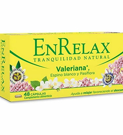 Aquilea Valeriaan Enrelax supplement box with 48 capsules, natural health and relaxation aid for sleep and stress relief.