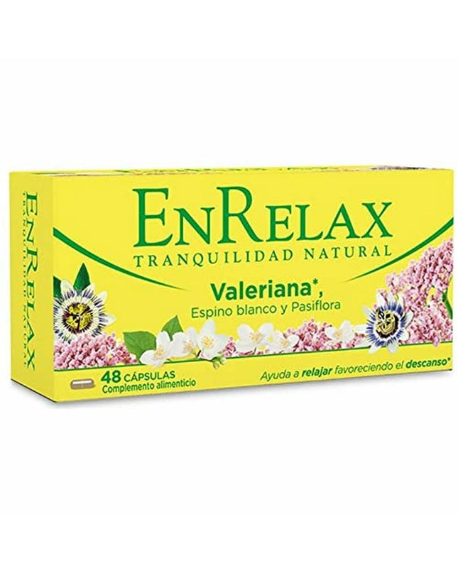 Aquilea Valeriaan Enrelax supplement box with 48 capsules, natural health and relaxation aid for sleep and stress relief.