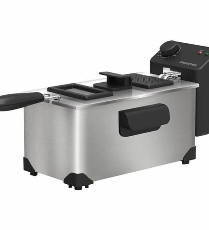 Smarton frituurmachine for home cooking, compact electric fryer with digital controls and stainless steel finish.
