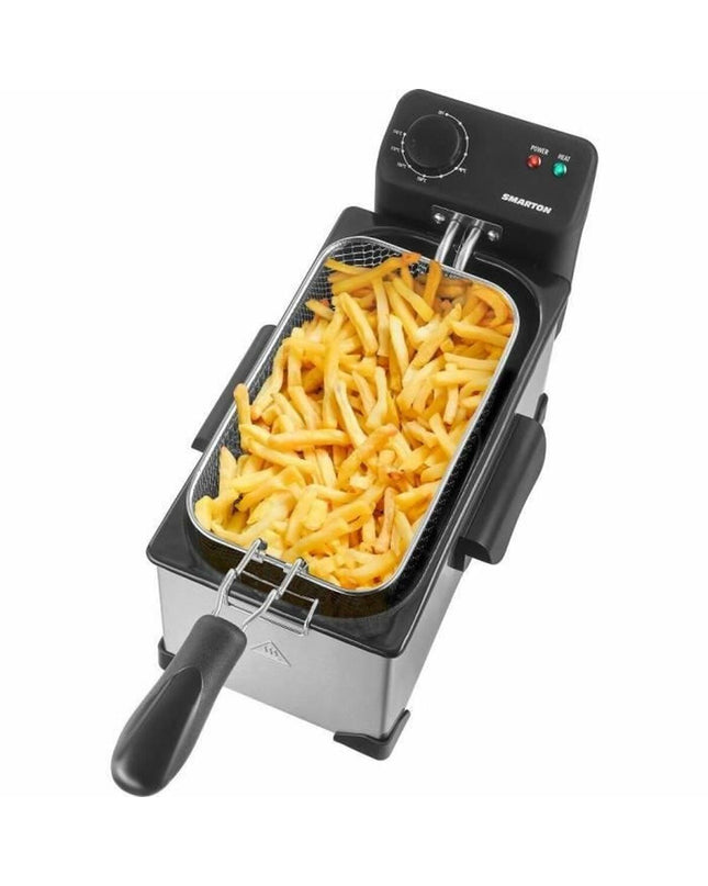 Smarton small electric deep fryer for home cooking, compact kitchen appliance with digital controls and stainless steel finish.