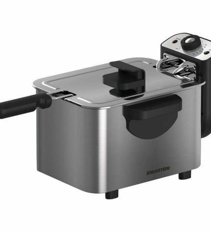 Smarton gray 1kg/3L deep fryer for home use, compact electric kitchen appliance with digital controls and stainless steel finish.
