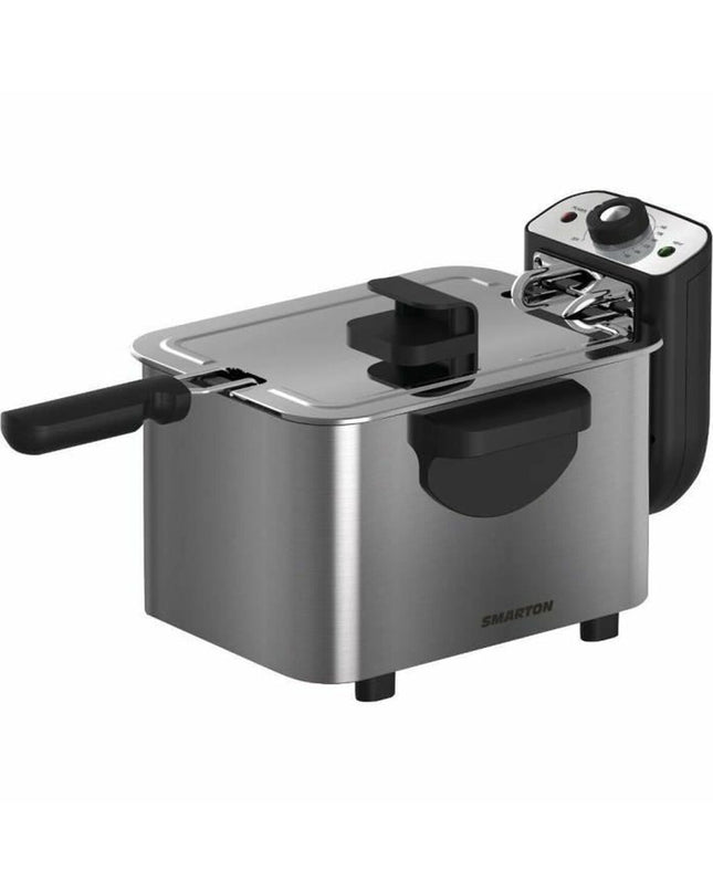 Smarton gray 1kg/3L deep fryer for home use, compact electric kitchen appliance with digital controls and stainless steel finish.