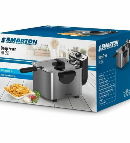 Smarton gray 1kg, 3L deep fryer for home cooking, compact electric kitchen appliance with digital controls.