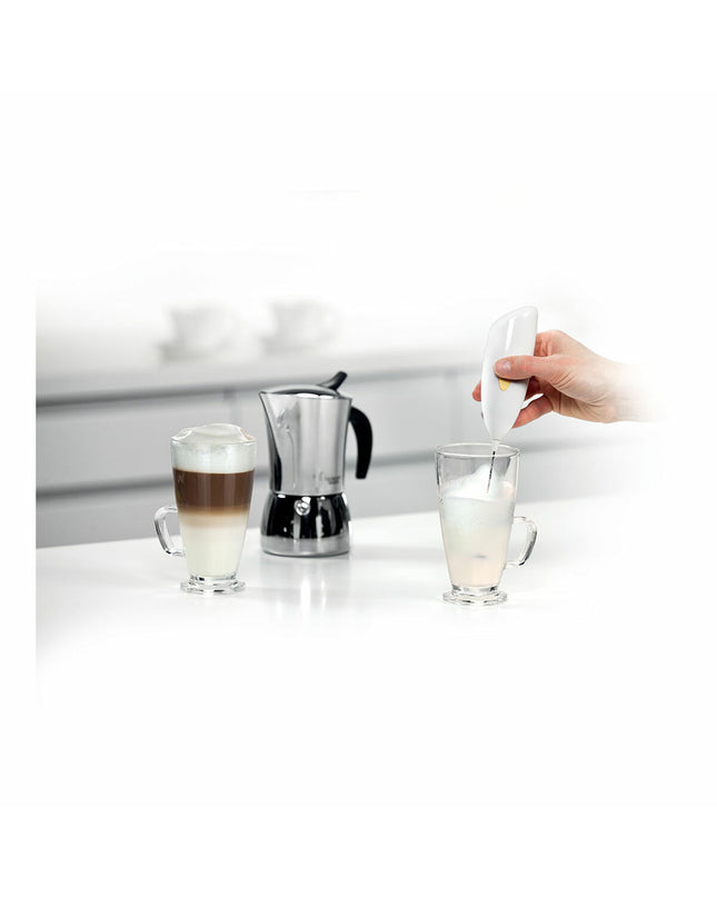 Tescoma Presto mini-opklopper en schuimer, compact electric kitchen gadget for draining and whisking small food items.
