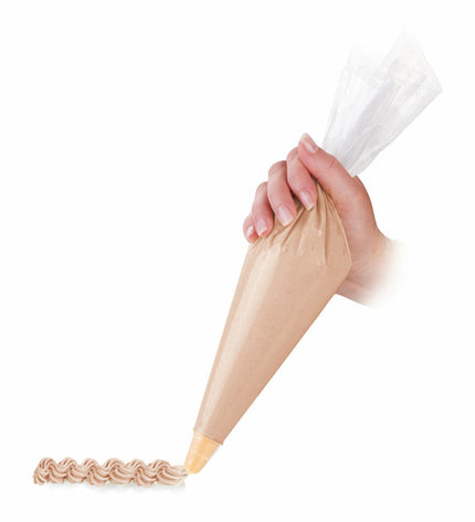 Orange Tescoma Delicia piping bag for baking and cooking, used for decorating cakes and pastries in the kitchen.