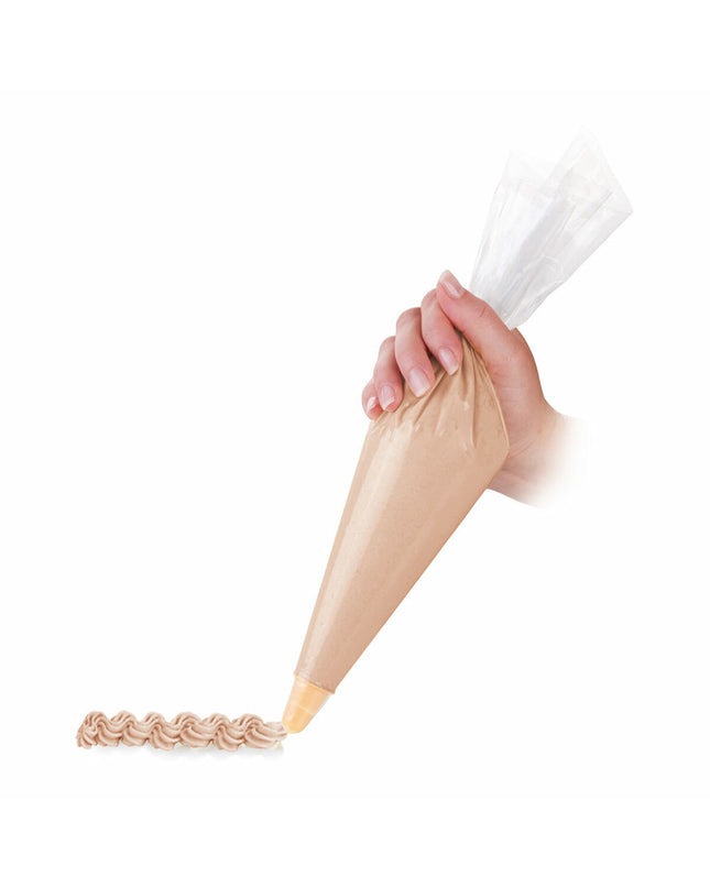 Orange Tescoma Delicia piping bag for baking and cooking, used for decorating cakes and pastries in the kitchen.