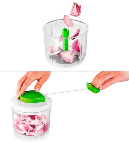 Tescoma Maalmachine plastic kitchen tool, compact electric device with 14cm diameter, used for food preparation.