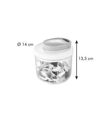 Tescoma Maalmachine in plastic, compact electric kitchen tool, Ø 14 x 13.5 cm, ideal for home cooking and food preparation.