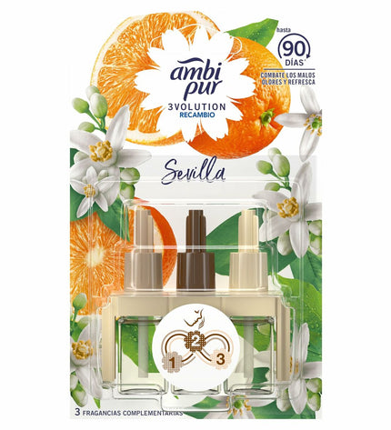 Ambi Pur 3VOLUTION orange air freshener refill, 20 ml, designed for home and kitchen air freshening.