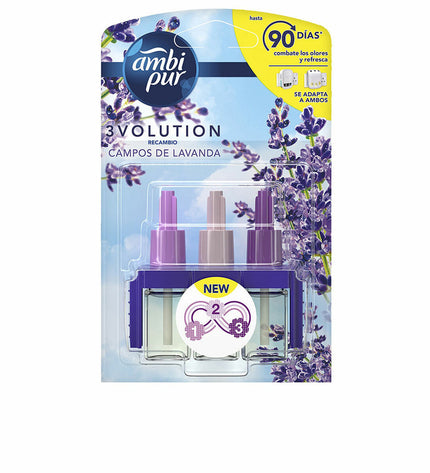 Ambi Pur 3VOLUTION lavender refill for air freshener, 21 ml, used for home fragrance and decor.