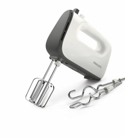 Philips HR3740/00 white blender and dough mixer with 450W power, compact small kitchen appliance for home cooking and baking.