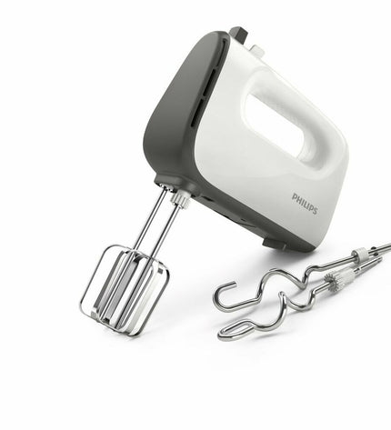Philips HR3740/00 white blender and dough mixer with 450W power, compact kitchen appliance for baking and blending tasks.