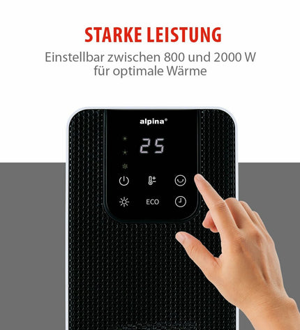 Alpina portable air conditioning unit for home and cooking, with digital display and vents visible in the image.