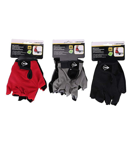 Dunlop sport cycling gloves in size M, black with padded palms, designed for outdoor riding and bike racing.
