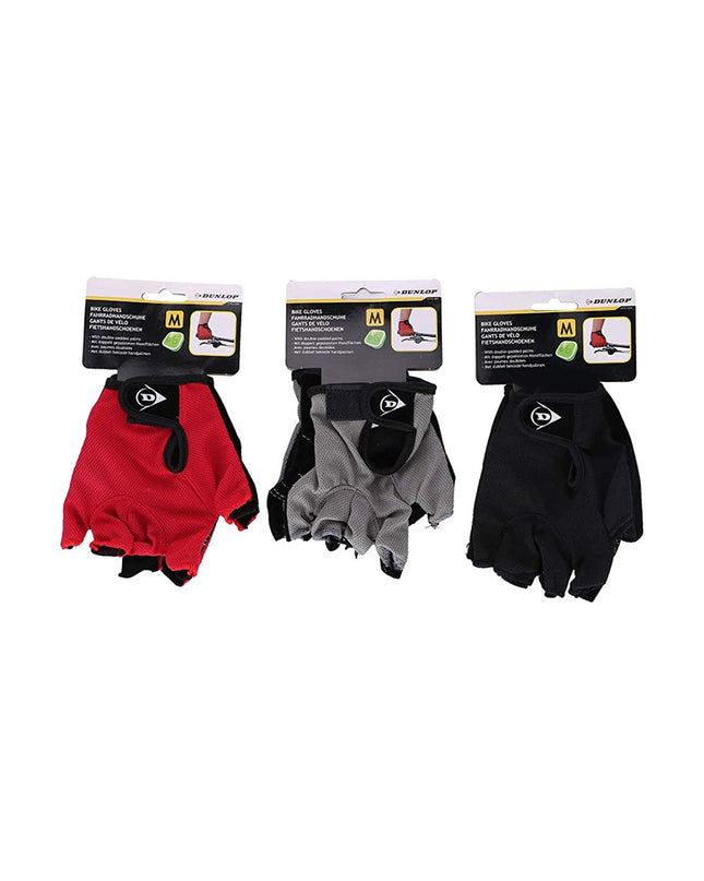 Dunlop sport cycling gloves in size M, black with padded palms, designed for outdoor riding and bike racing.
