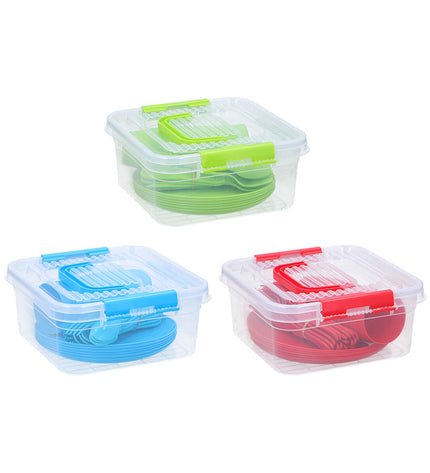 Excellent Houseware PVC set lunchbox with dimensions 26x24.5x11.5 cm, ideal for outdoor, camping, and hiking activities.