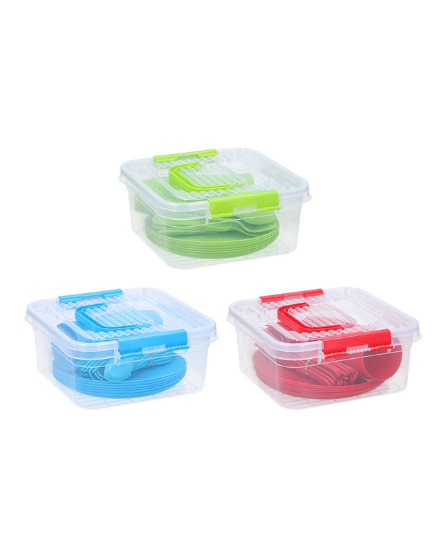 Excellent Houseware PVC set lunchbox with dimensions 26x24.5x11.5 cm, ideal for outdoor, camping, and hiking activities.
