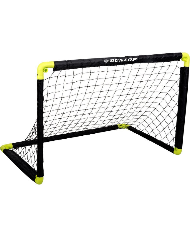Dunlop foldable black goalpost for soccer, compact and portable outdoor sports equipment for football games.