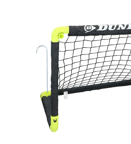 Dunlop mini black foldable soccer goalposts for outdoor sports and soccer practice, compact and portable design.