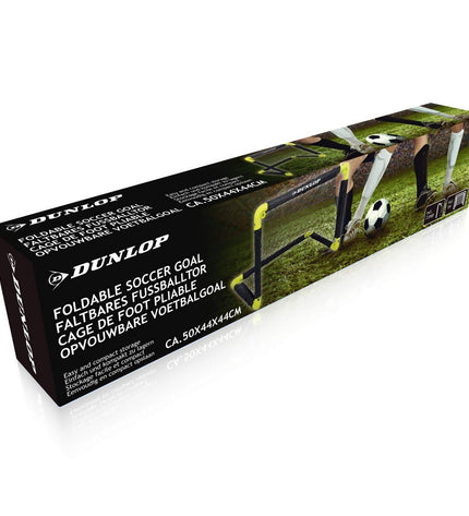 Dunlop Mini Foldable Soccer Goals in black, portable outdoor football goal set for sports and outdoor play.