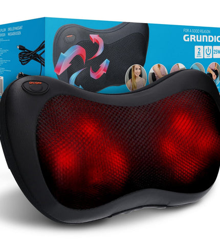 Grundig neck massage device for health and personal care, showcasing its ergonomic design and control buttons.