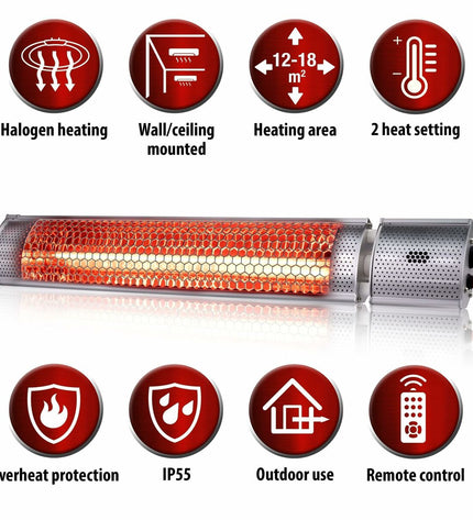 Alpina grey portable heater for home and cooking, compact design with control panel and vents visible.