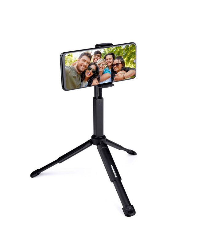 Grundig portable tripod for electronics, photography, and video cameras, featuring adjustable legs and compact design.