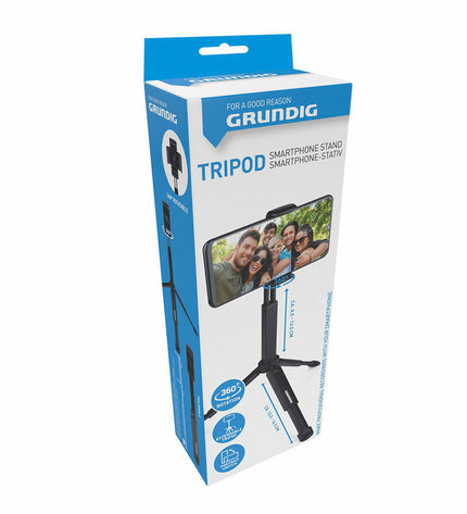 Grundig draagbaar statief for electronics, photography, and videocameras, shown with adjustable legs and compact design.