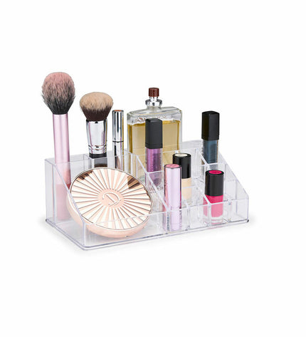 Touch of Beauty acrylic make-up organizer with 17 compartments, measures 22.5 x 12.5 x 8 cm for bathroom or vanity storage