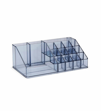 Touch of Beauty acrylic makeup organizer with 17 compartments, measuring 22.5x12.5x8 cm, for bathroom or home use.
