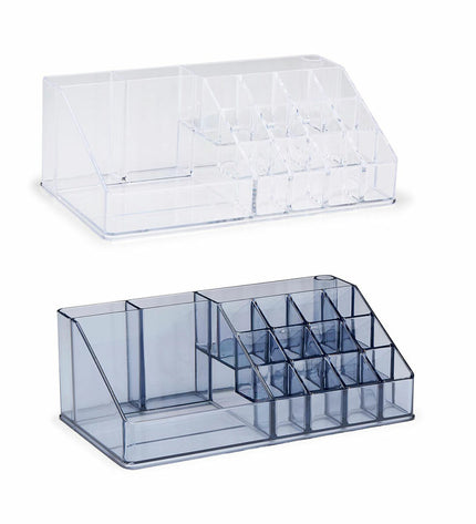 Touch of Beauty acrylic make-up organizer with 17 compartments, 22.5x12.5x8 cm, for bathroom and home use.