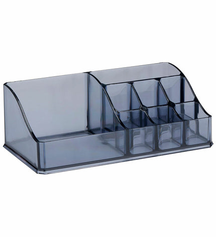 Touch of Beauty acrylic makeup organizer with 8 compartments for bathroom or home use, ideal for storing cosmetics and beauty essentials.