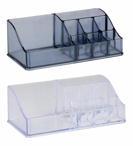Touch of Beauty acrylic makeup organizer with 8 compartments for bathroom or vanity storage, showcasing clear, sleek design.